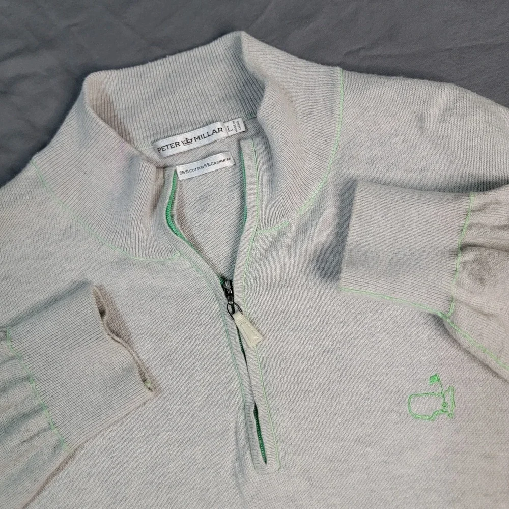 Masters Peter Millar Cashmere Blend Sweater Mens Large Gray 1/4 Zip Long Sleeve